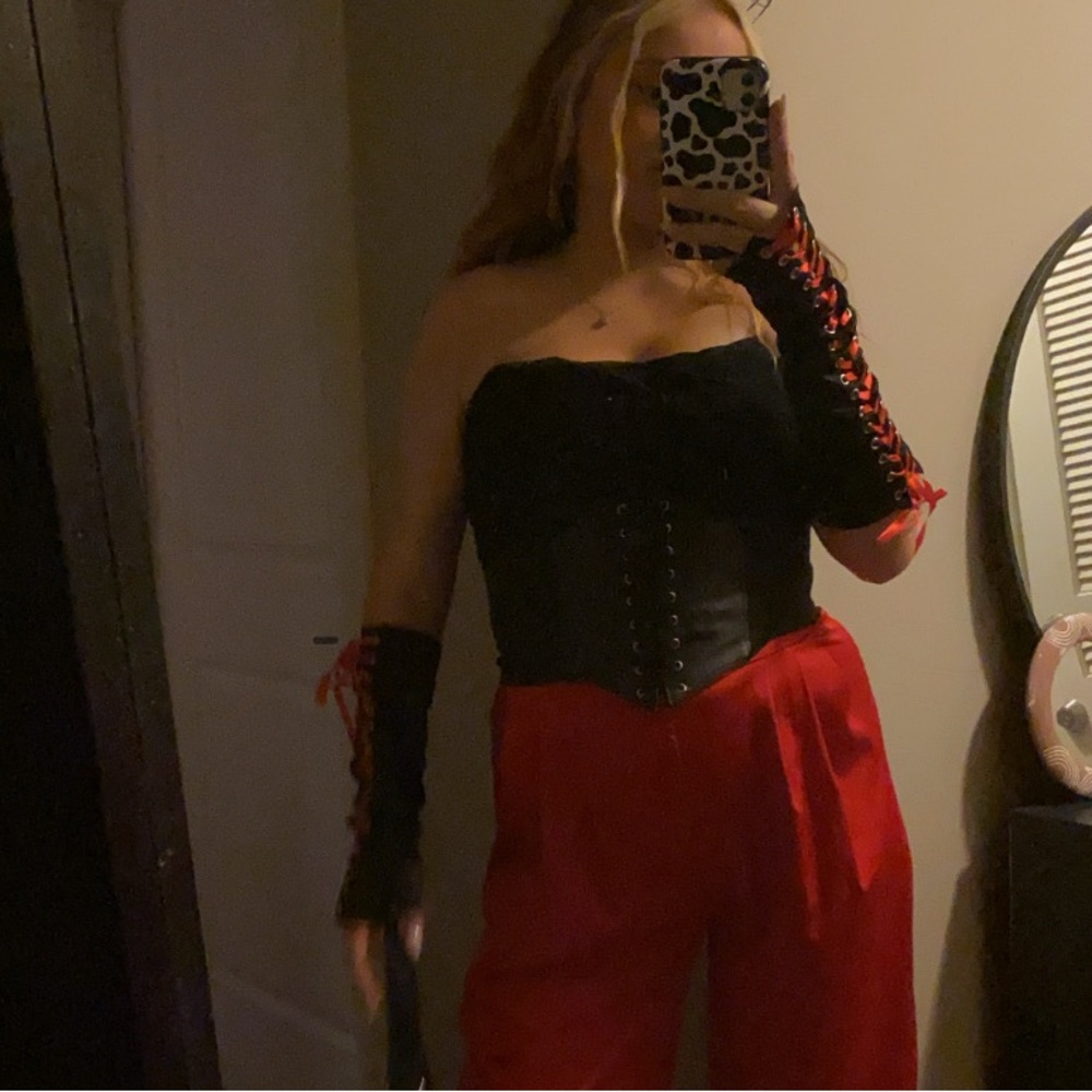 red satin high waisted pants